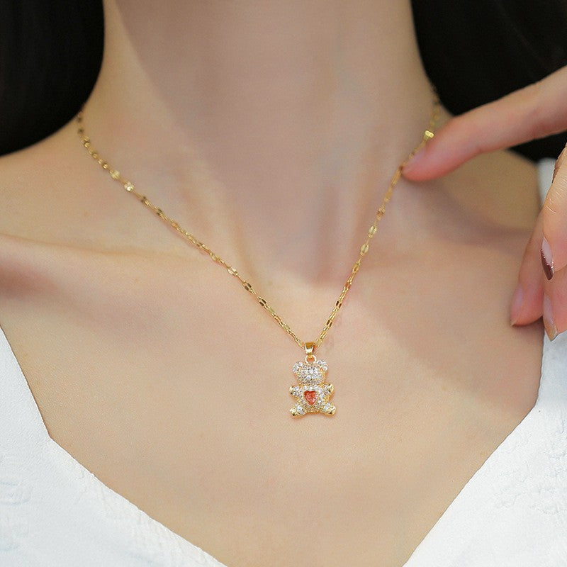 Collar con dije de osito Love en cristal