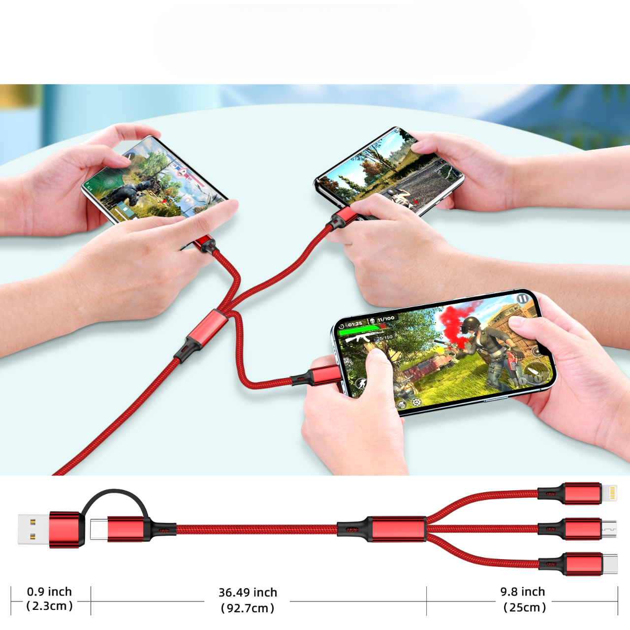 Cable 3 en 1 TurboCharge Reforzado