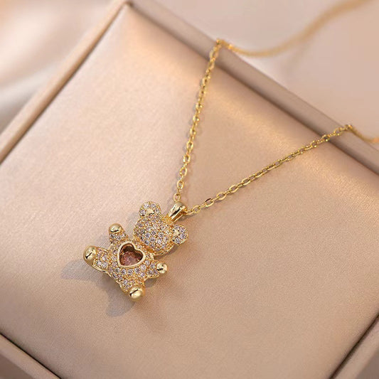Collar con dije de osito Love en cristal