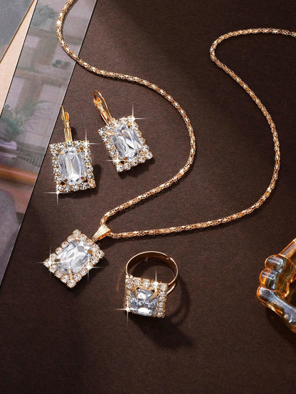 JOYAS DE LUJO! SET DIAMANTE BLANCO + REGALO GRATIS